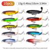 10Pcs 13g/100mm Whopper Fishing Lure for Bass Popper Top Water Fishing Lures with Floating Rotating Tail Barb Treble Hooks Kit