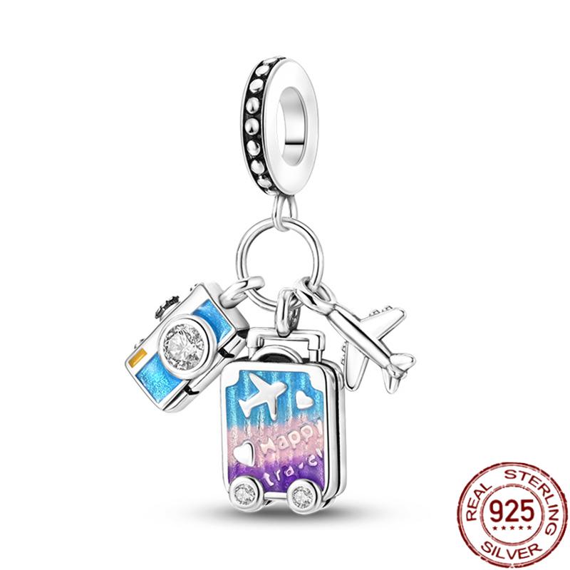 Copper Fashion Travel Airplane Luggage ThreePiece Set Charm Bead Charms Ideal For Women Authentic Bracelets Pendant Do It Yourself Jewellery