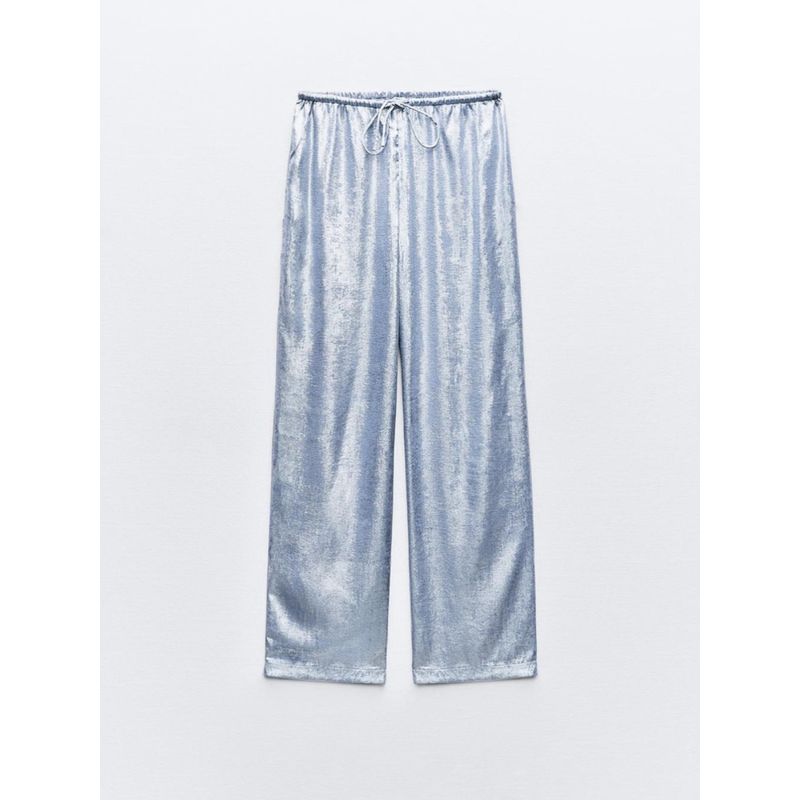 Za2024 Summer New Product Women's Clothes Fashion Elastic Waist Drawstring Wide Leg Aluminum Foil Casual Pants 8741038 406