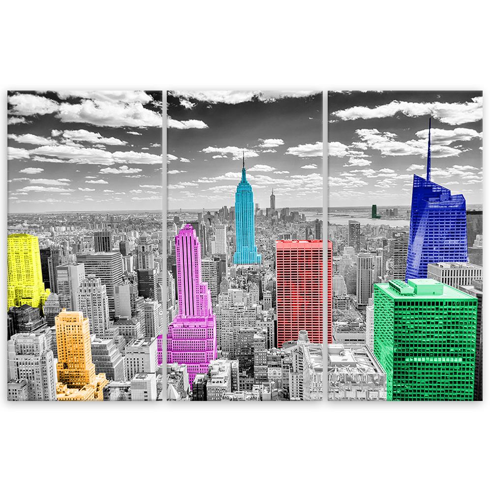 Stampa su tela in tre pezzi Panorama colorato di New York