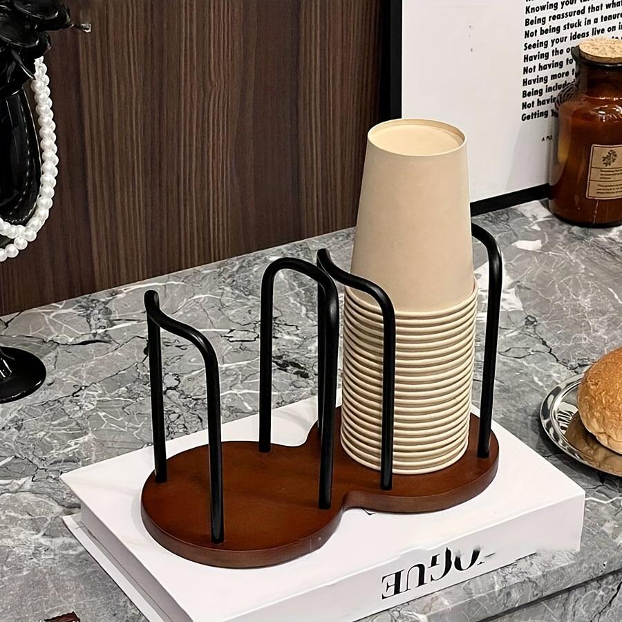Wooden Cup Holder Organizer Portable Desktop Paper Cup Stand for Office Home, Dustproof No Installation Needed