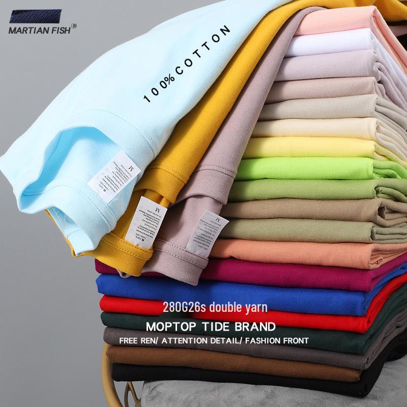 

Japanese Style Loose Fit Thick Solid Color Round Neck T-shirt L