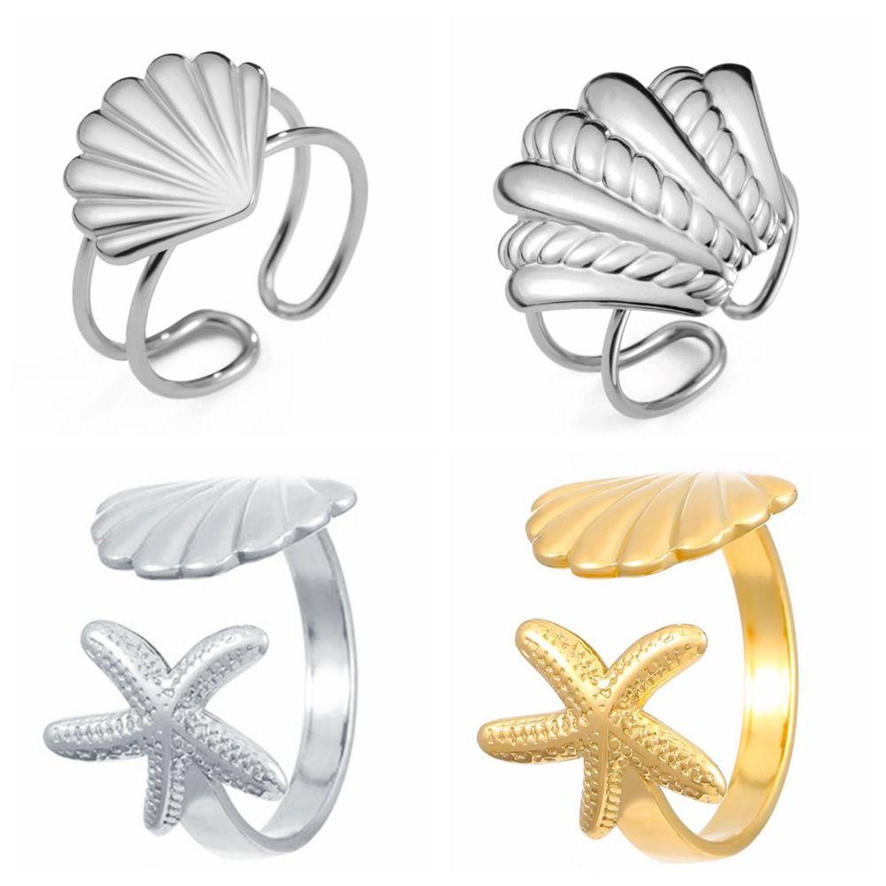 Elegant Open Finger Rings Zinc Zinc Alloy Stainless Steel Rings Fashion Shell Starfish Rings  Women
