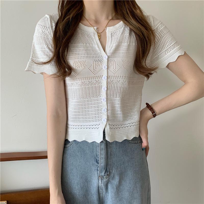 

Женский кардиган облегающего кроя с коротким рукавом, вязаный - Белый, Легкий летний стиль с модным облегающим дизайном. One Size белый