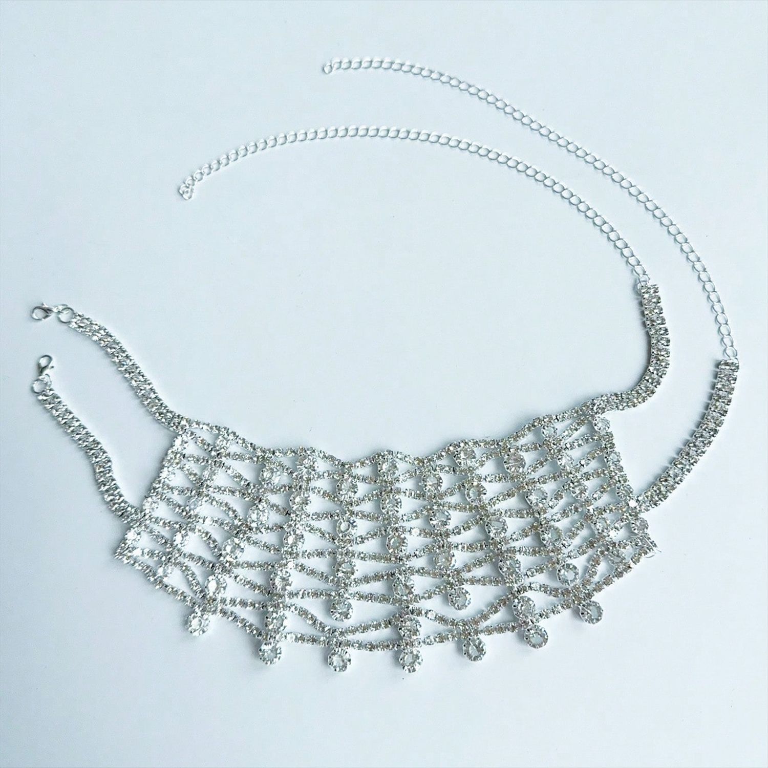

European And American Exaggerated Full Diamond Fringed Neck Chain Super Flash Light Luxury Temperament Dress Accessories Bridal Wedding Dress Evening серебряный
