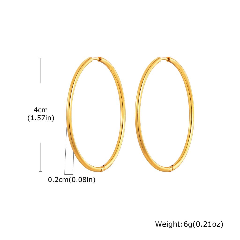 Wind stainless steel geometric large plain ring earrings plated with 18k gold simple earrings women's multi-specification 2mm, 4mm