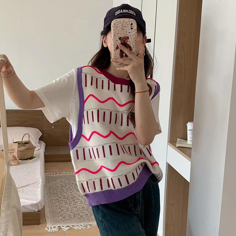 Colorful Striped Sweater Vest O Neck Sleeveless Sweaters Autumn Winter Warm Knitted Vest Women Casual Fashion
