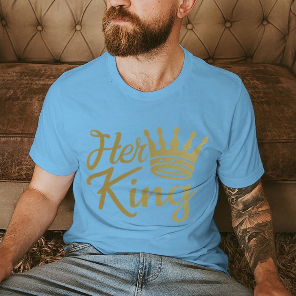 Couple Matching Tshirt His Queen Her King Golden Crown Print Streetwear Women Men Vintage Valentines Day Gifts Lovers Tshirts