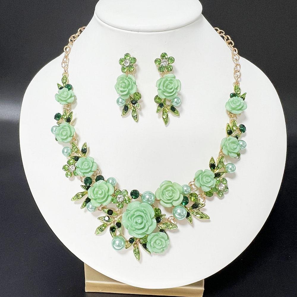 1 Set Multicolor Flowers Crystal Jewelry Set Enamel Pearl Necklace Earrings Set Exquisite Luxury Bridal Jewelry Set Banquet