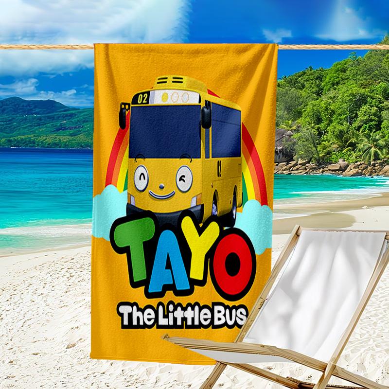 1pc Tayo The Little Bus2 Beach Towel, Beach and Seaside Swimming Pool Equipment, Fashion Pattern, Rectangular, Travel Essentials