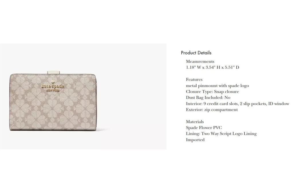 Kate Spade Madison Medium Compact Bifold Dark Casual Wallet, Beige,