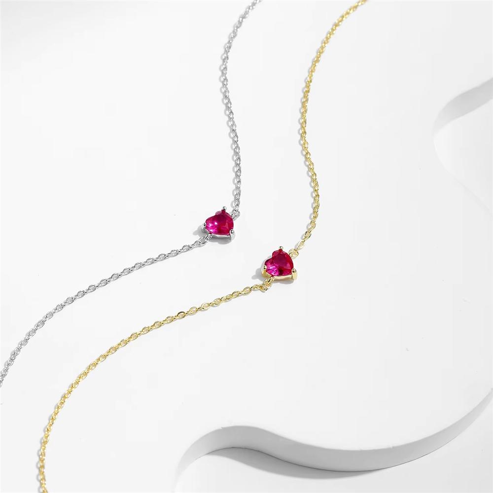 Romantic Rose Red Zircon Heart Bracelet 925 Sterling Silver Link Chain Bracelet for Women Fine Jewelry Accessories