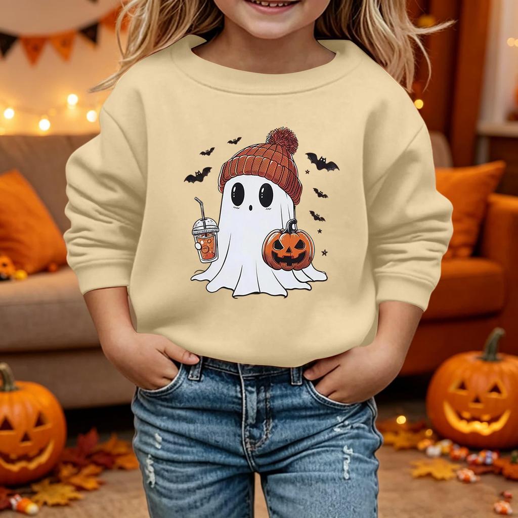 Kids Halloween Printed Long Sleeve Loose Fit Hoodie Pullover for Costume Party
