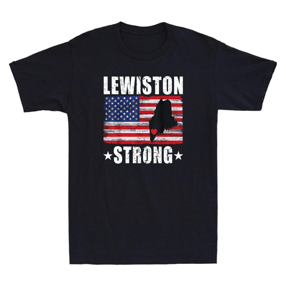 Lewiston Strong Tee Pray For Lewiston Maine Strong USA Flag Retro Men s T-Shirt XXL
