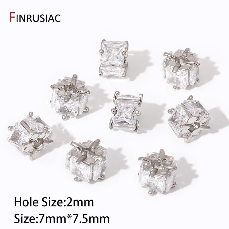 

18K Gold Plated Square Zircon Spacer Beads,Separators For Beads,Brass Cube Bead for DIY Bracelet Jewelry Making Supplies 2 pieces