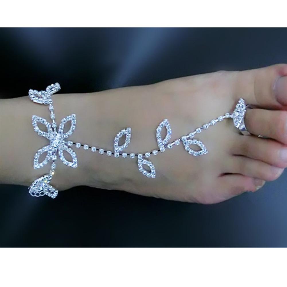 Women Lucky Clover Rhinestone Anklet Barefoot Sandals Beach Foot Chain Jewelry Accessory Circumference 8+4cm