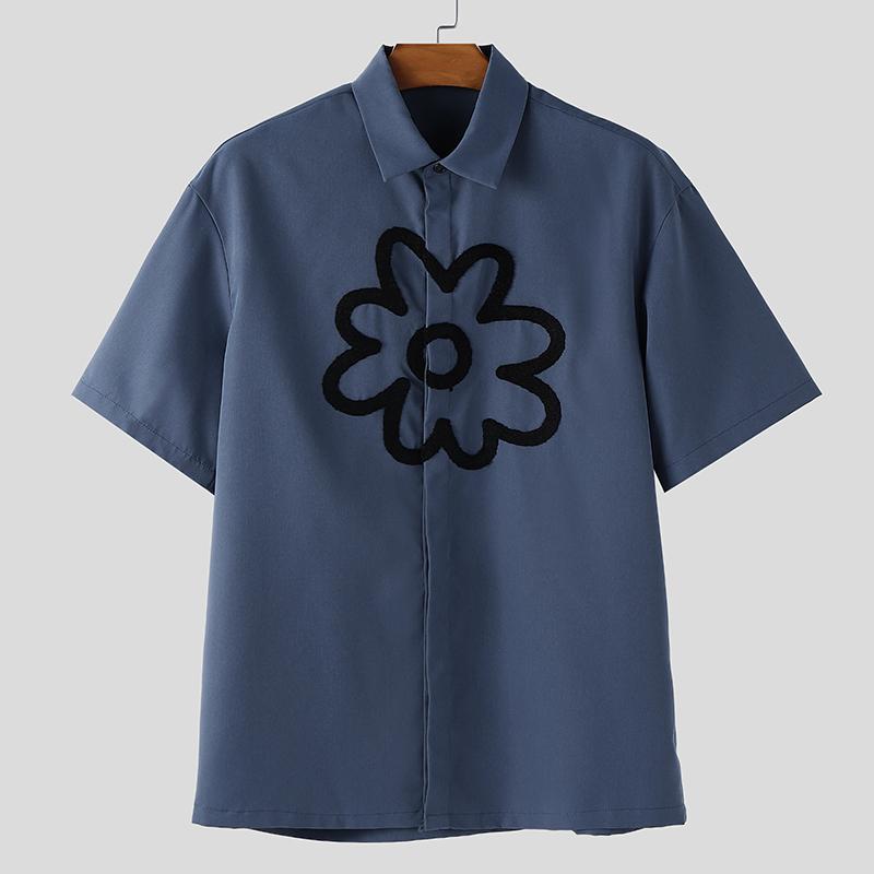 

INCERUN Men Lapel Short Sleeve Floral Print Casual Oversized Shirts 3XL синий