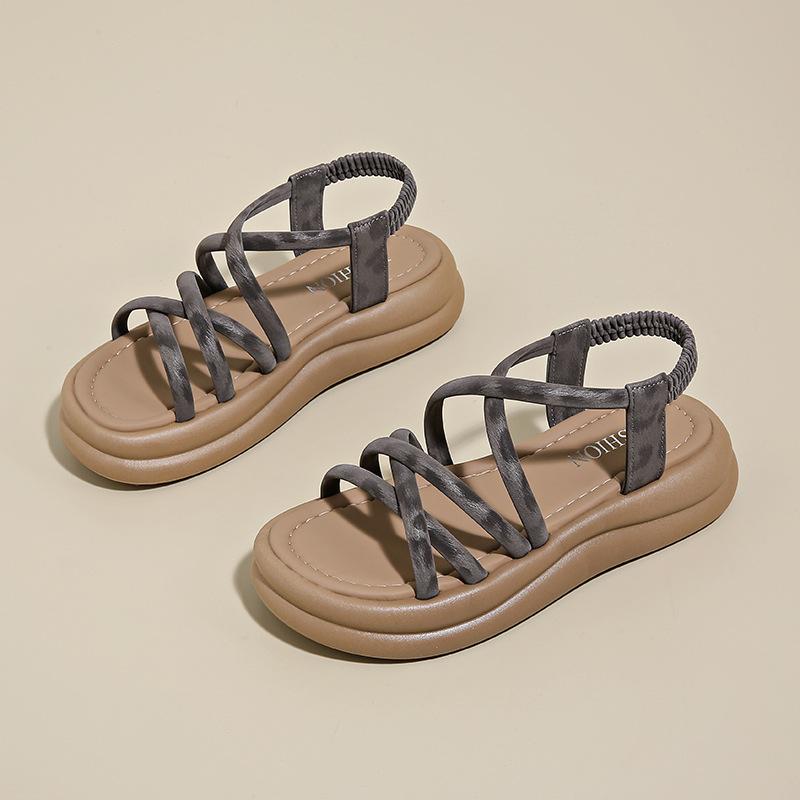 

Женские сандалии 2025 новая летняя толстоподошвенная модель с ремешком через подъем, универсальная модная обувь на плоской подошве, женские туфли-маффины 41 серый