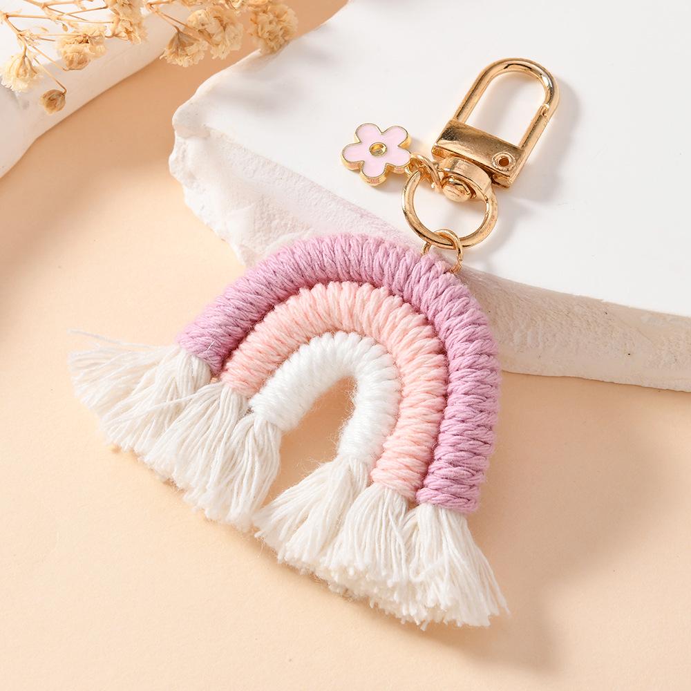 Hand-Woven Rainbow Keychain Pendant Charm
