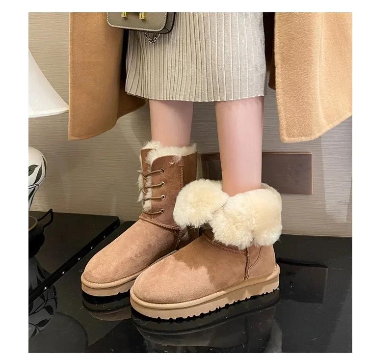 

Модные горячие продажи Женские зимние сапоги Зима Плюс Флис Мех Один 2025 Новые сапоги средней высоты Хлопковая обувь 35