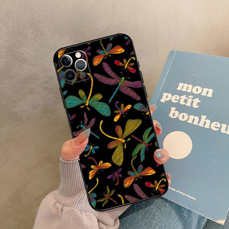 Floral Colorful Dragonfly Case For iPhone 17 Air 14 16 15 11 12 13 Pro Max 12 mini XR 15 16 Plus 16e Back Cover Shell