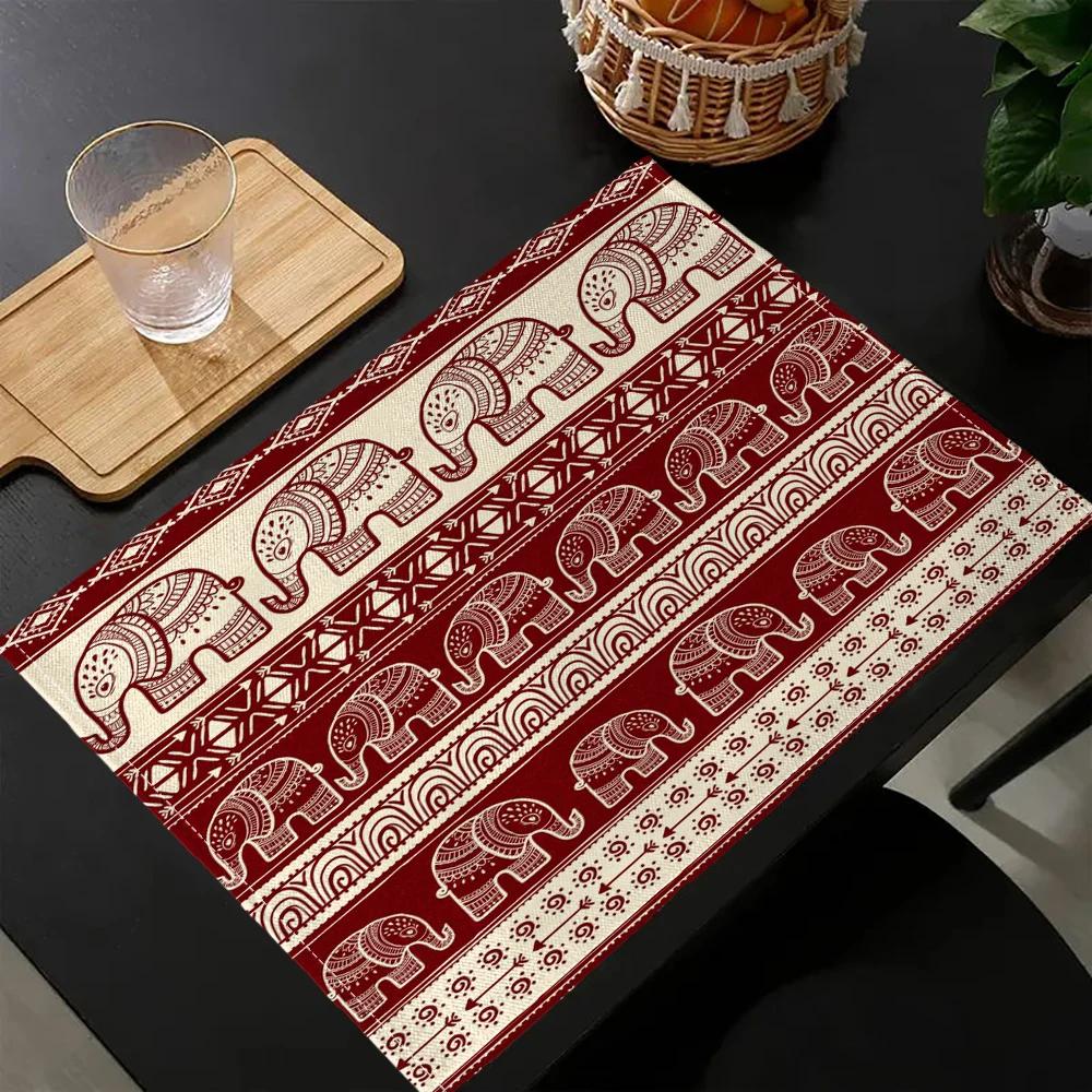 4PC Bohemian Indian Mandala and Elephant Placemats30x45CM Christmas Table Mats for Party Kitchen Dining Decor Placemat 6.17
