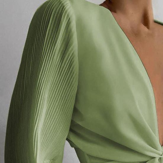 Blouse Lange Wijde Mouw Ademend Vrouwen Diepe V-hals Effen Kleur Tops voor Dagelijks Gebruik