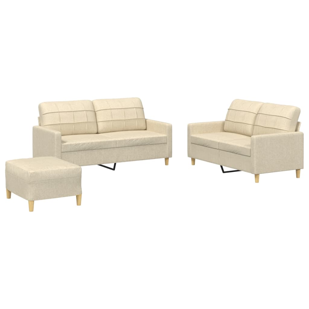 3 Piece Sofa Set with Cushions Cream Fabric