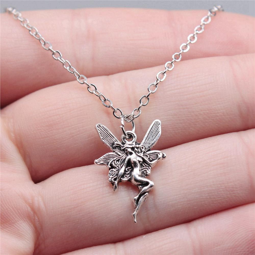 Peach Heart Angel Wings Sweet Pendant Antique Silver Metal Boys Collar Necklace High Quality Gift