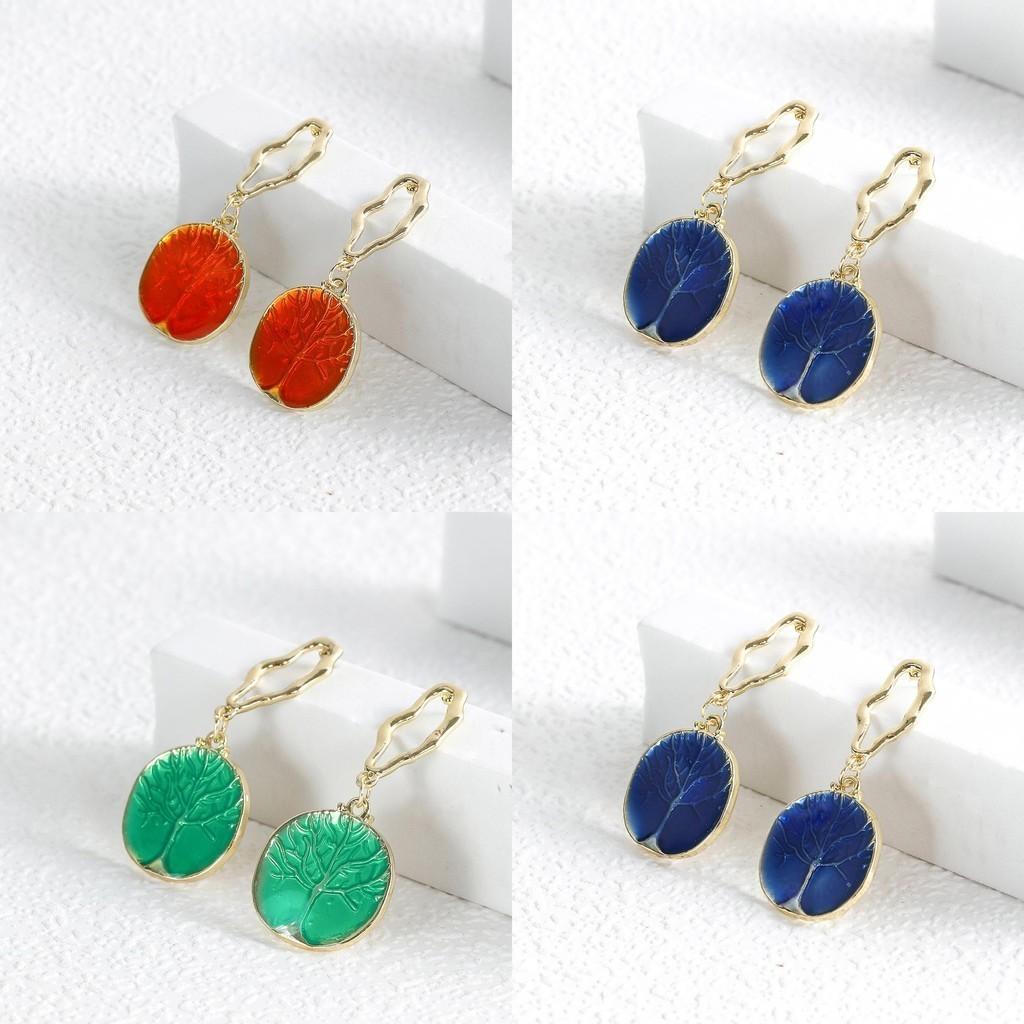 Elegant Round Tree Of Life Earrings Alloy Minimalist Geometric Design For Women