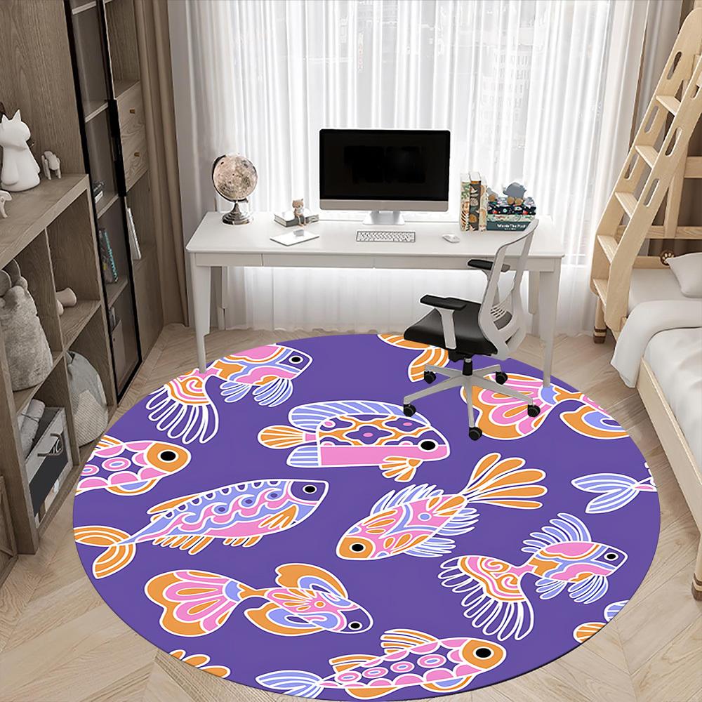 1pc Fish Pattern Office Round Rug, Non-slip, Soft and Durable Office Rug for Interior Decoration, Perfect for Office, Beautiful Decoration yy260323032