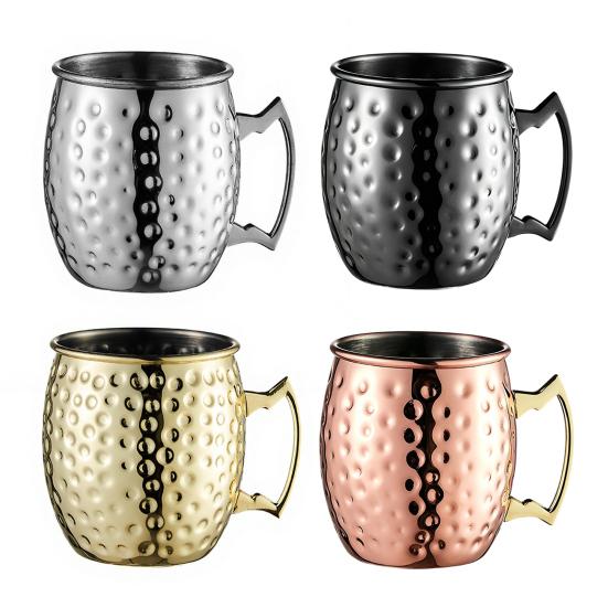 Miedziana Platerowana Kubek Moscow Mule z Młotkowanej Stali Nierdzewnej Kieliszek Koktajlowy z Podwójnymi Ściankami Izolacją Próżniową Metalowe Szklanki Barowe do Domu