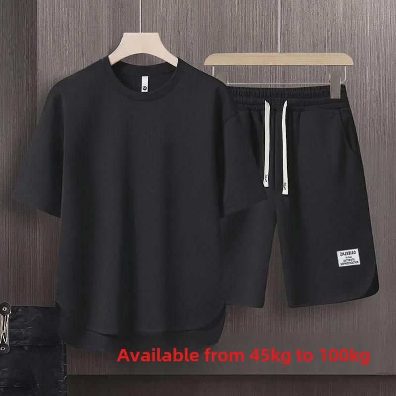 Men's Korean Summer Waffle Short-Sleeve T-Shirt & Casual Sports Two-Piece Set