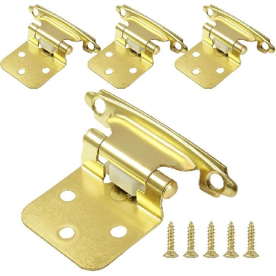 BokWin 4 Pack 1/2  Overlay Brass Gold Self-Closing Kitchen Cabinet Hinges Self Closing Flush Mount Hinges with Silicon Bumpers Kitchen Cabinet Door золотой