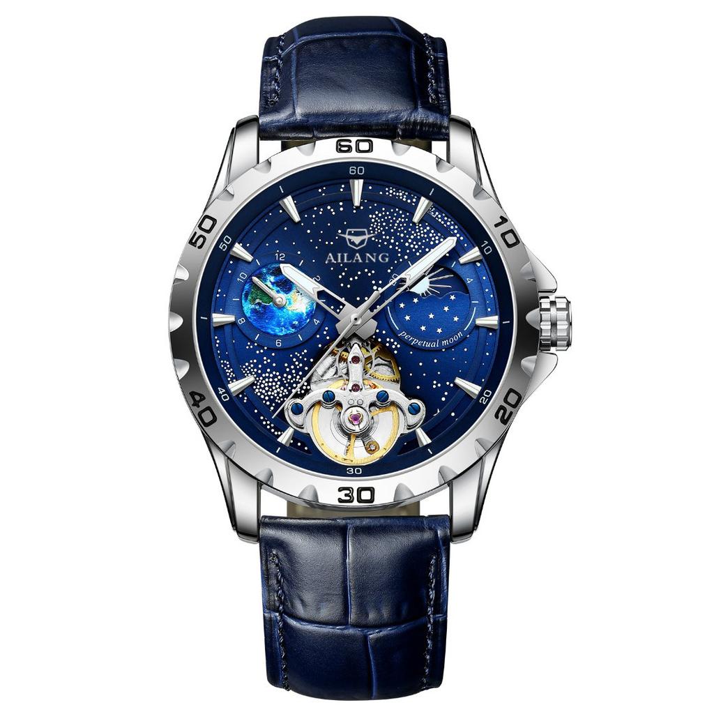 AILANG Neue Sternennachtlicht automatische mechanische Uhr Herrenuhr Blue Planet Watch