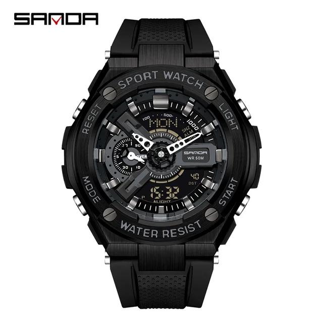 Sanda 3170 Fashion ABS Digital Waterproof Outdoor Chronograph Electronic Sport Watch TPU Strap Hand Light Function Montre Homm