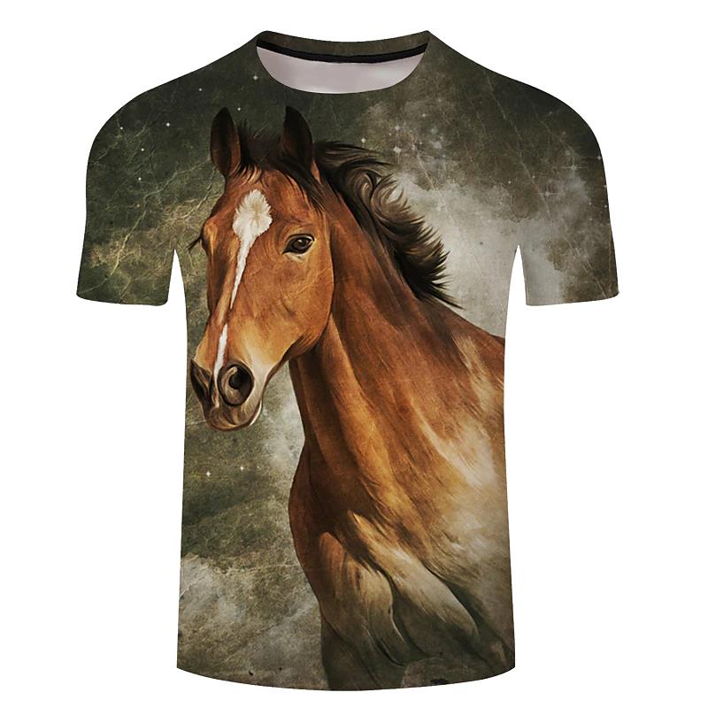 2022 Pánská trička s 3D potiskem koně Horse Crew Neck Krátký rukáv Streetové oblečení Hip-hopový trend Pánské oblečení Letní 6xl Trička Topy
