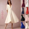 2025 High-End Sexy Tiefes V-Ausschnitt Kurzarm Mittellanges Herbst/Winter Kleid