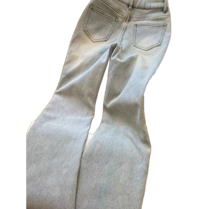 High Waist Plus-Sized Light Blue Velvet Flare Jeans for Autumn/Winter