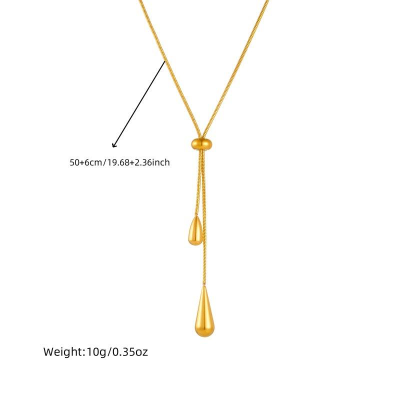 Fashion Minimalist Drop Shape Pull Chain Earring and Necklace Set Vintage Metallic Adjustable Design