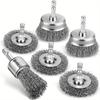 Professional Carbon Steel Wire Wheel Brush Bits - Rust Cleaning Attachment with 1/4" Hex Shank, Cup Brush