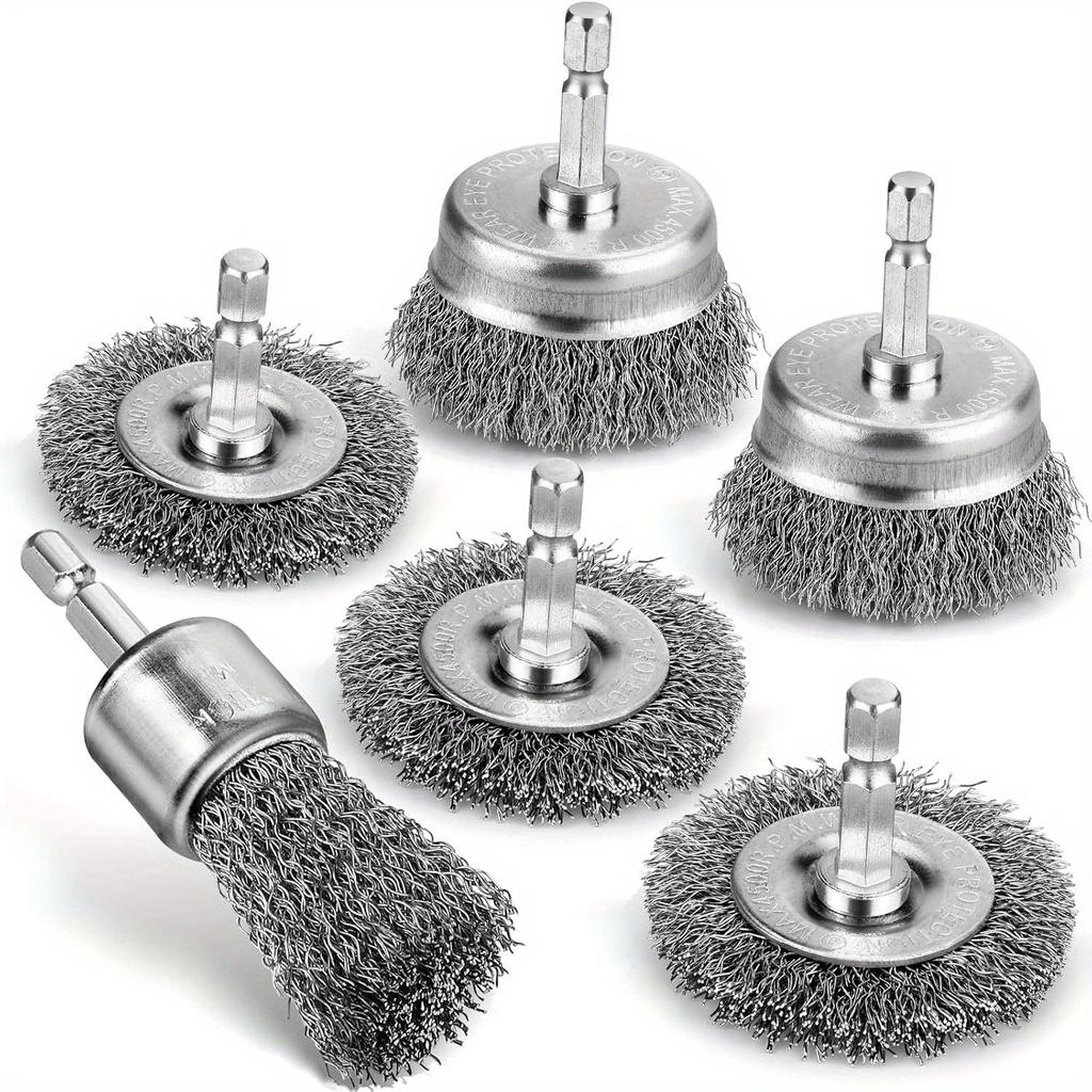 Professional Carbon Steel Wire Wheel Brush Bits - Rust Cleaning Attachment with 1/4" Hex Shank, Cup Brush