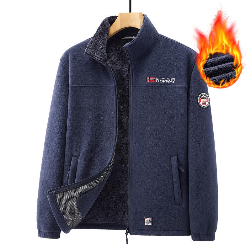 

Мужская флисовая куртка с воротником-стойкой, устойчивая к холоду - большой размер 5XL темно-синий