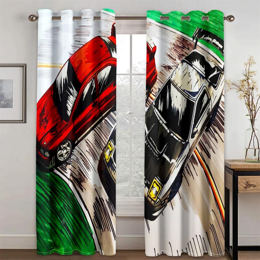Serietidningsgraffiti Sportbilar Coola Pojkar Barn Män 2 Delar Ljusfiltrerande Gardin för Vardagsrum Sovrum Hem Fönsterdraperi Dekor