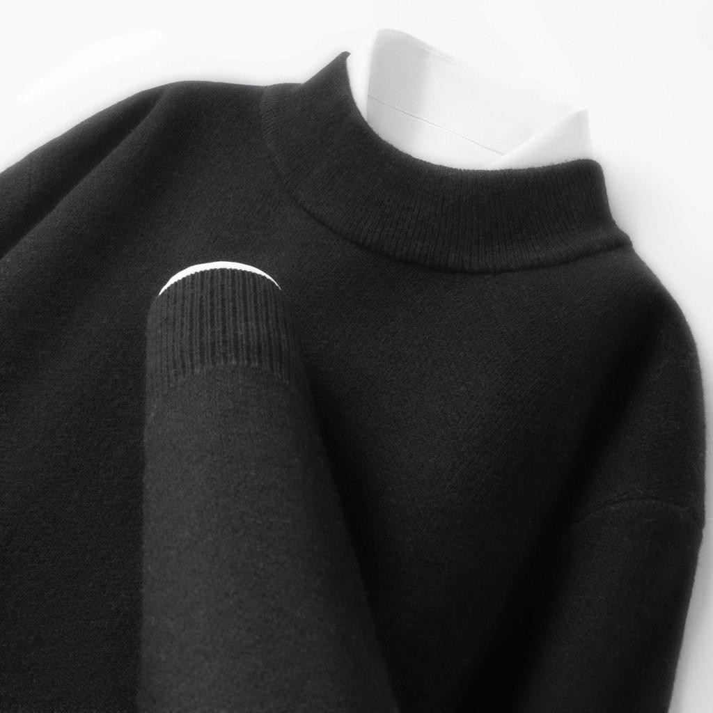 Men's 520g Semi-Worsted Wool Sweater - Autumn/Winter Thick 100% Sheepswool, Semi-High Collar, Four-Thread