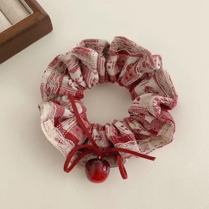 Red Plaid Bow Hair Tie - Korean Style Sweet Heart Hair Accessory for Women