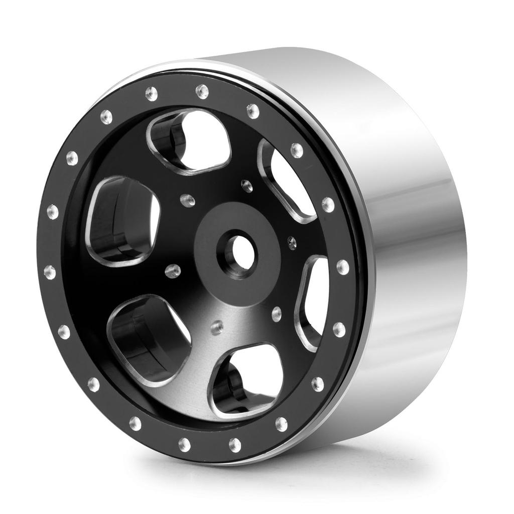 RCMAZO 1.3" Beadlock Wheel - Aluminum Wheel Rim Negative Offset 1.3" Wheel Hub Upgrade Replacement Part for SCX24 TRX4M 124 118 RC Crawler Car (Black)