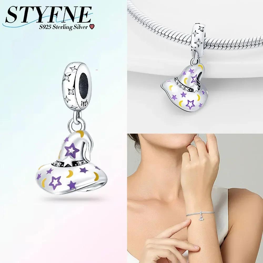 Halloween Leuchtender Magischer Hut Hexe Schwarze Katze Kürbis Charm Perle Kupfer Passend für Originalmarken Armband Schmuck Geschenk