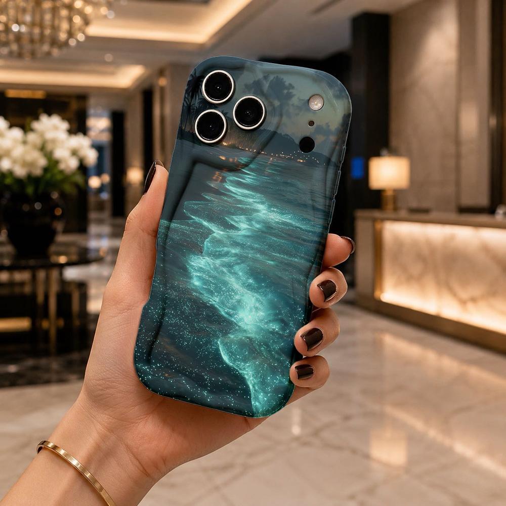 Glowing Night Ocean Wave Phone Case for iPhone 16 15 14 Pro Max 13 12 11 Mini XR XS SE Wavy Edge Soft Protective Cover