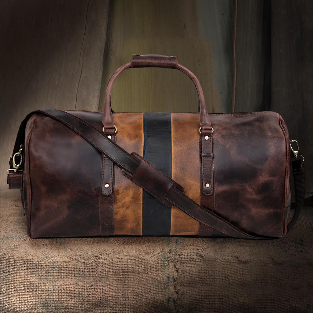 Personalized Leather Weekender Bag: Handmade Top Grain Travel Duffel